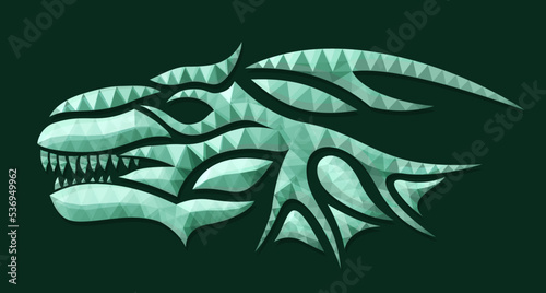 Low poly art with green emerald dragon head
