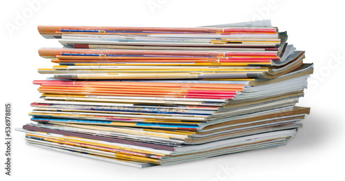 Pile of newspapers on white background