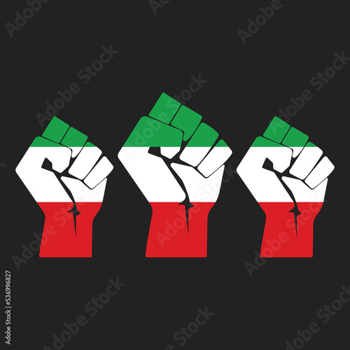 Fist with Iran flag icon isolated on black background. Raised fist symbol modern, simple, vector, icon for website design, mobile app, ui. Vector Illustration
