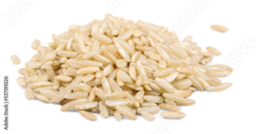 Heap of uncooked rice isolated on a white background