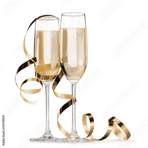 Two glasses of champagne isolated on white background