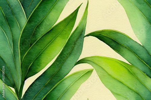 Tropical leaves botanical watercolor illustration pattern