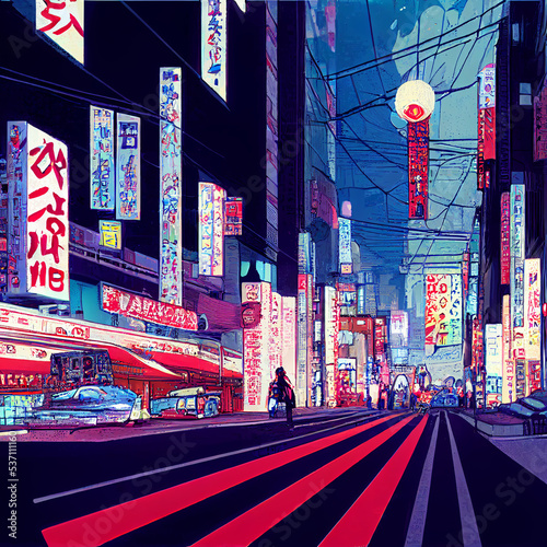 Anime Tokyo City by Night, anime and manga illustration Generative AI