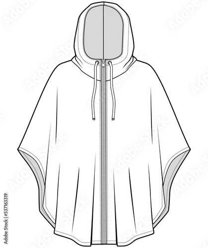 poncho hoodie flat sketch vector illustration