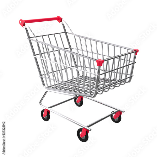 Silver shopping cart isolated on transparent background. Purchased illustration. 3D render