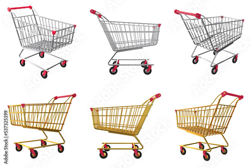 Set of shopping cart isolated on transparent background. Purchased illustration. 3D render