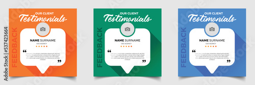 Customer feedback testimonial template vector. Customer feedback review or testimonials social media post template with color variations