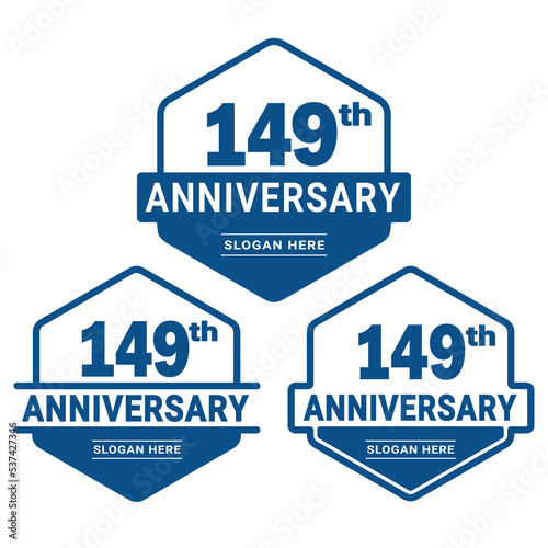 Set of 149 years Anniversary logotype design. 149th birthday celebration logo collection. Set of anniversary design template. Vector illustration.