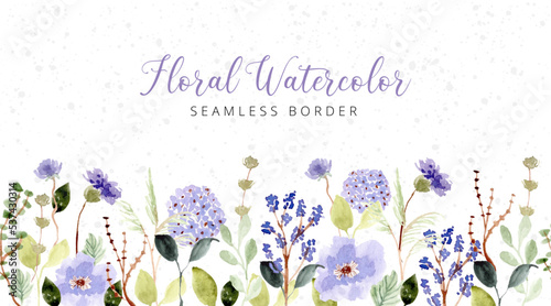 purple green floral watercolor seamless border