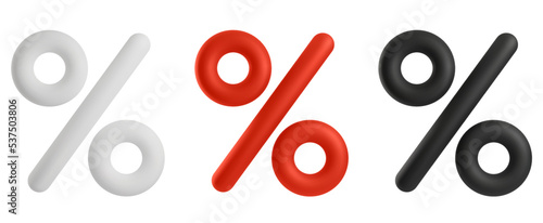 3d icons of the percentage sign are red, white and black