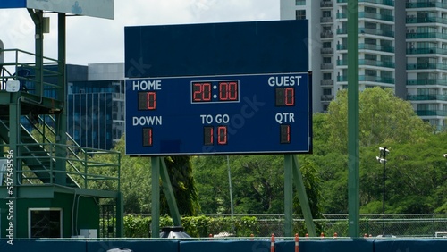 Electronic Scoreboard of an American football game match in the street