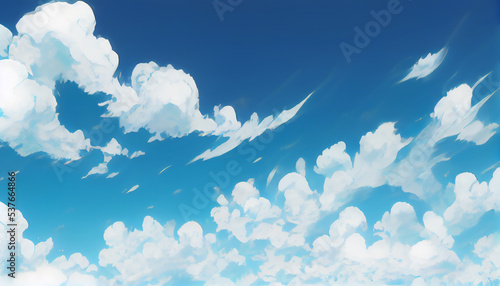 blue sky with clouds, manga, anime, comic style