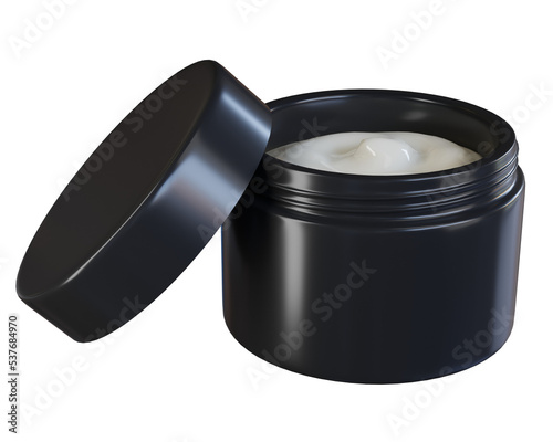 3d rendering black cosmetic cream jar open lid