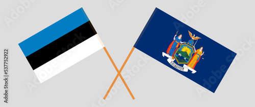 Crossed flags of Estonia and The State of New York. Official colors. Correct proportion