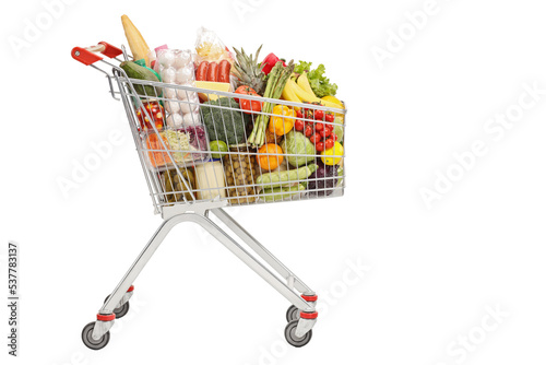 Shopping cart with food products