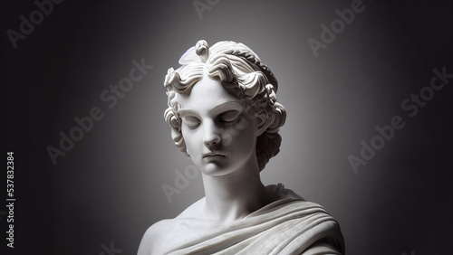 Illustration of a Renaissance marble statue of Enyo. She is the goddess of war, destruction, and conquest. Enyo in Greek mythology, known as Bellona in Roman mythology.