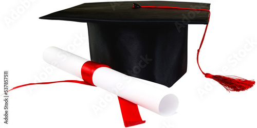 Graduation Hat and Diploma - Isolated