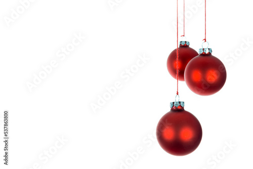 Three hanging Christmas balls isolated on transparent background