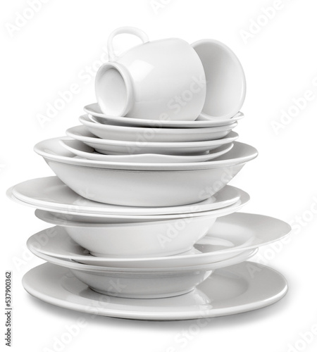 Pile of White Dishware isolated on white