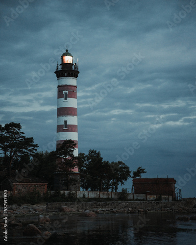 Lighthouse on the coast in the evening