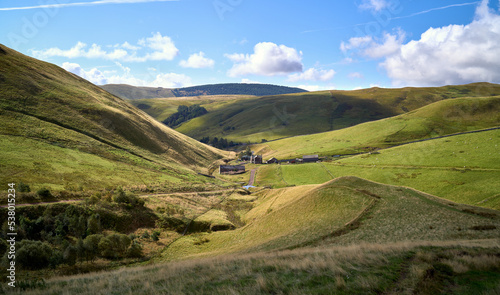 Farm buildings at Trows in the Cheviot Hills in Northumberland, England, UK.