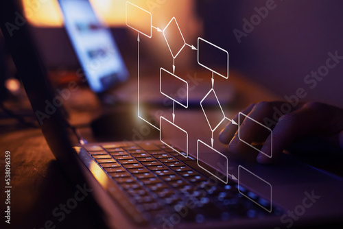 business process concept, flowchart on virtual screen