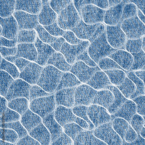Geometric l decorative seamless pattern, line, stripe, doodle , plaid geo wallpaper. Blue Jeans background with grunge texture.