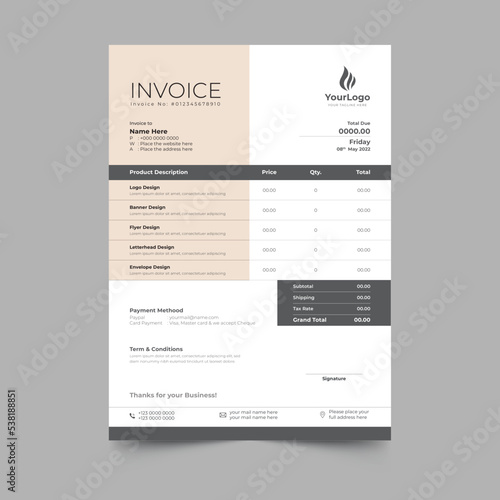 Modern minimal business invoice template design