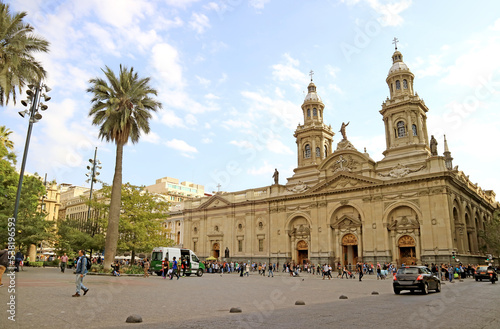 Metropolitan Cathedral of Santiago, Amazing Landmark on the Plaza de Armas Square in Santiago, Capital City of Chile, South America