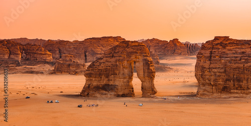 The famous Elephant Rock and it's surrounding valley in the desert. An image from Al Ula, Saudi Arabia.