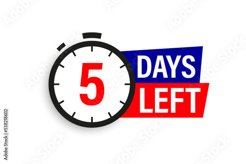5 days left. Countdown badge. Vector illustration isolated on white background.