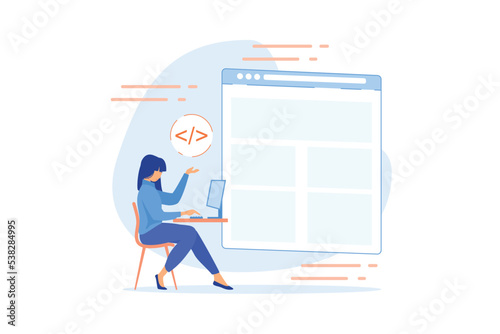 flat vector modern illustrationSPA web page, web development trend, app inside a browser, dynamically rewriting page, responsive website creation abstract metaphor,