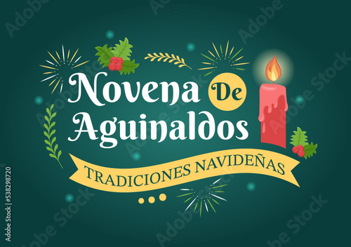 Novena De Aguinaldos Holiday Tradition in Colombia for Families to Get Together at Christmas in Flat Cartoon Hand Drawn Templates Illustration