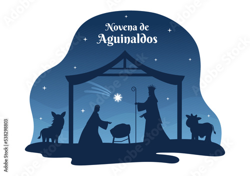 Novena De Aguinaldos Holiday Tradition in Colombia for Families to Get Together at Christmas in Flat Cartoon Hand Drawn Templates Illustration