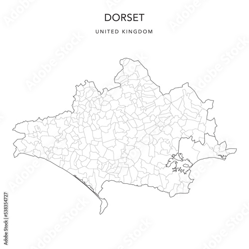 Administrative Map of Dorset with Unitary Authorities and Civil Parishes as of 2022 - United Kingdom, England - Vector Map
