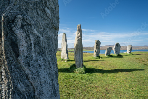 Callanish standing stones, neolithic monument, Isle of Lewis, Scotlad, UK, showing stone number 51 in the foreground and (left to right) 49, 50, 20, 21 and 22