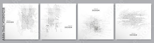 Vector illustration. Set of halftone dots banners. Dotted spots using halftone circle. Pattern texture isolated on white background. Design elements for social media, blog post, web template