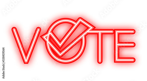 Vote symbols. Check mark icon. Vote label. Neon icon. Vector illustration