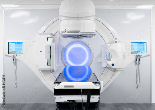 Cancer therapy, advanced medical linear accelerator in the therapeutic radiation oncology to treat patients with device. radiation oncology therapy device