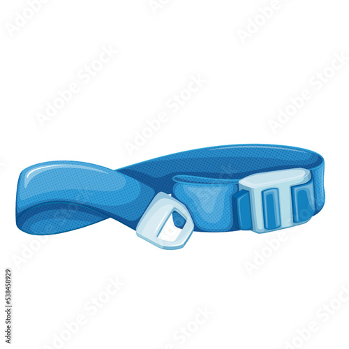 Tourniquet from first aid kit box vector illustration. Cartoon isolated medical blue elastic belt with buckle to stop and control blood flow from injured leg or hand, tourniquet pack with clips