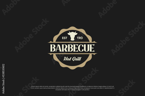 Barbecue and grill logo template. Steak house vector illustration for restaurant menu badge.