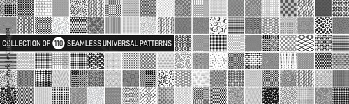 Collection of vector seamless geometric ornament patterns in difrent styles. Monochrome repeatable backgrounds. Endless black and white prints, textile textures