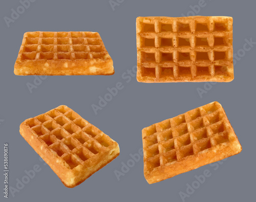 Viennese waffles. Delicious baking food square forms crispy scattered waffles decent vector realistic templates of dessert products