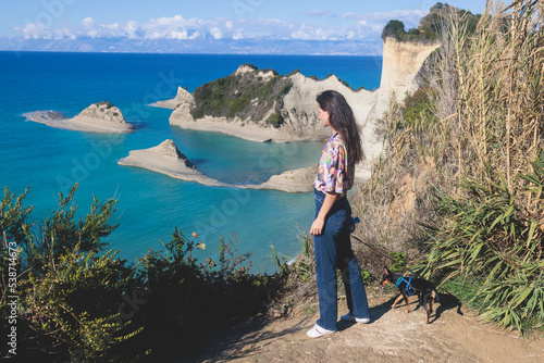 Cape Drastis, beautiful landscape of Akra Drastic, Peroulades village, Corfu island, Greece, with turqoise water and sea beach, Kerkyra, Ionian islands, summer sunny day