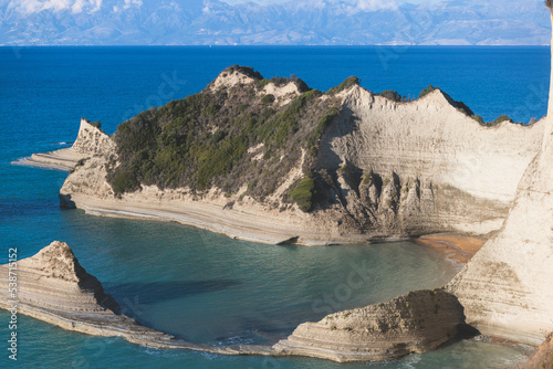 Cape Drastis, beautiful landscape of Akra Drastic, Peroulades village, Corfu island, Greece, with turqoise water and sea beach, Kerkyra, Ionian islands, summer sunny day