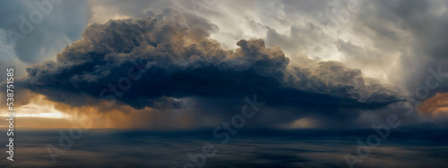 Ominous storm clouds, dramatic cloudscape with dark sky, Thunderstorm clouds, Cumulonimbus. Mother nature, weather system, stormy day. Generative AI