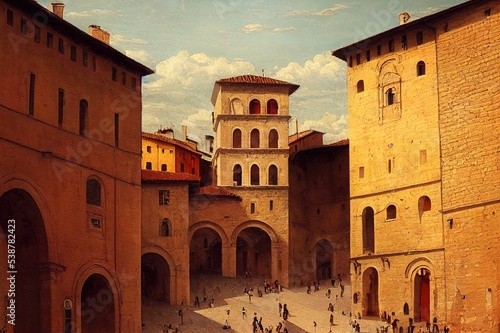 Perugia, Italy on the medieval Aqueduct Street in the morning.