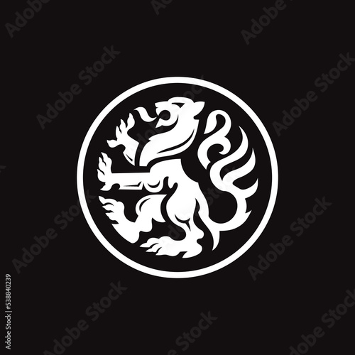 Vector of heraldic standing lion with circle background