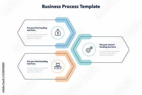 Simple business process template with three colorful stages. Slide for business presentation.