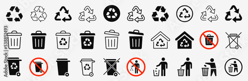 Recycle & Trash can icons set. Trash bin symbol. Recycle symbol. Vector illustration